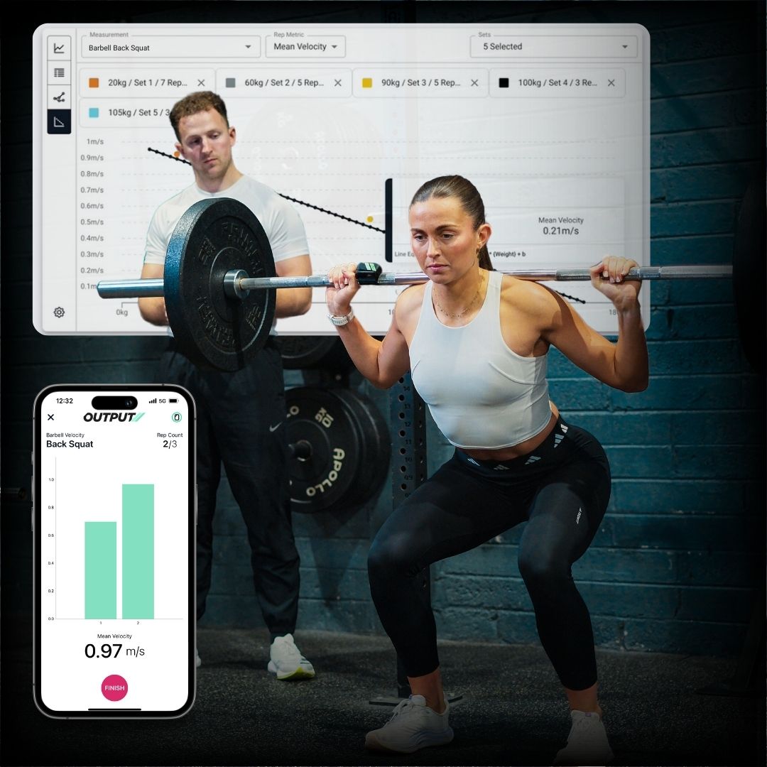 Output Sports velocity based training sensor and back squat telemetry